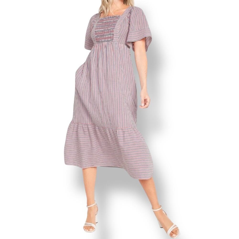 Old Navy Plus Striped Fit & Flare Tie Back Midi Maxi Dress Women's 4X Red Wht